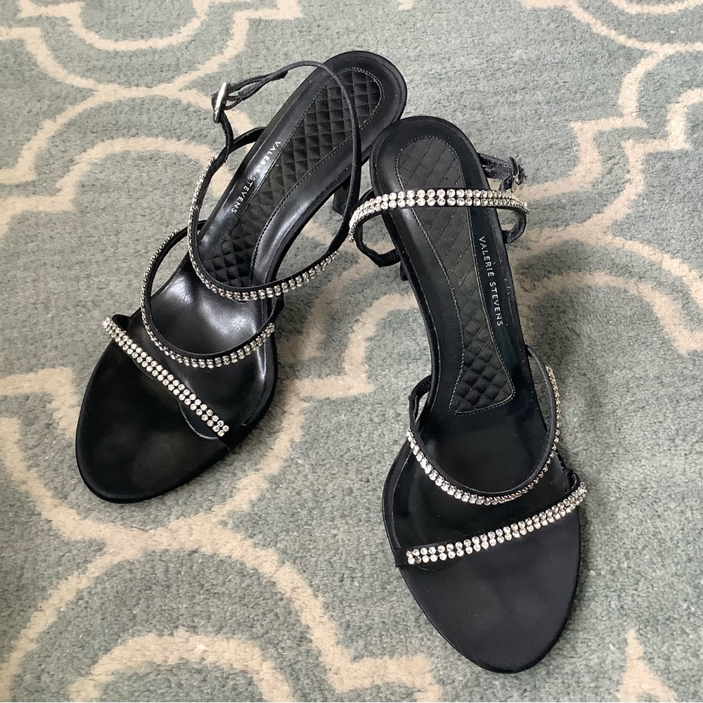 Black Rhinestone Heels with Strappy Design